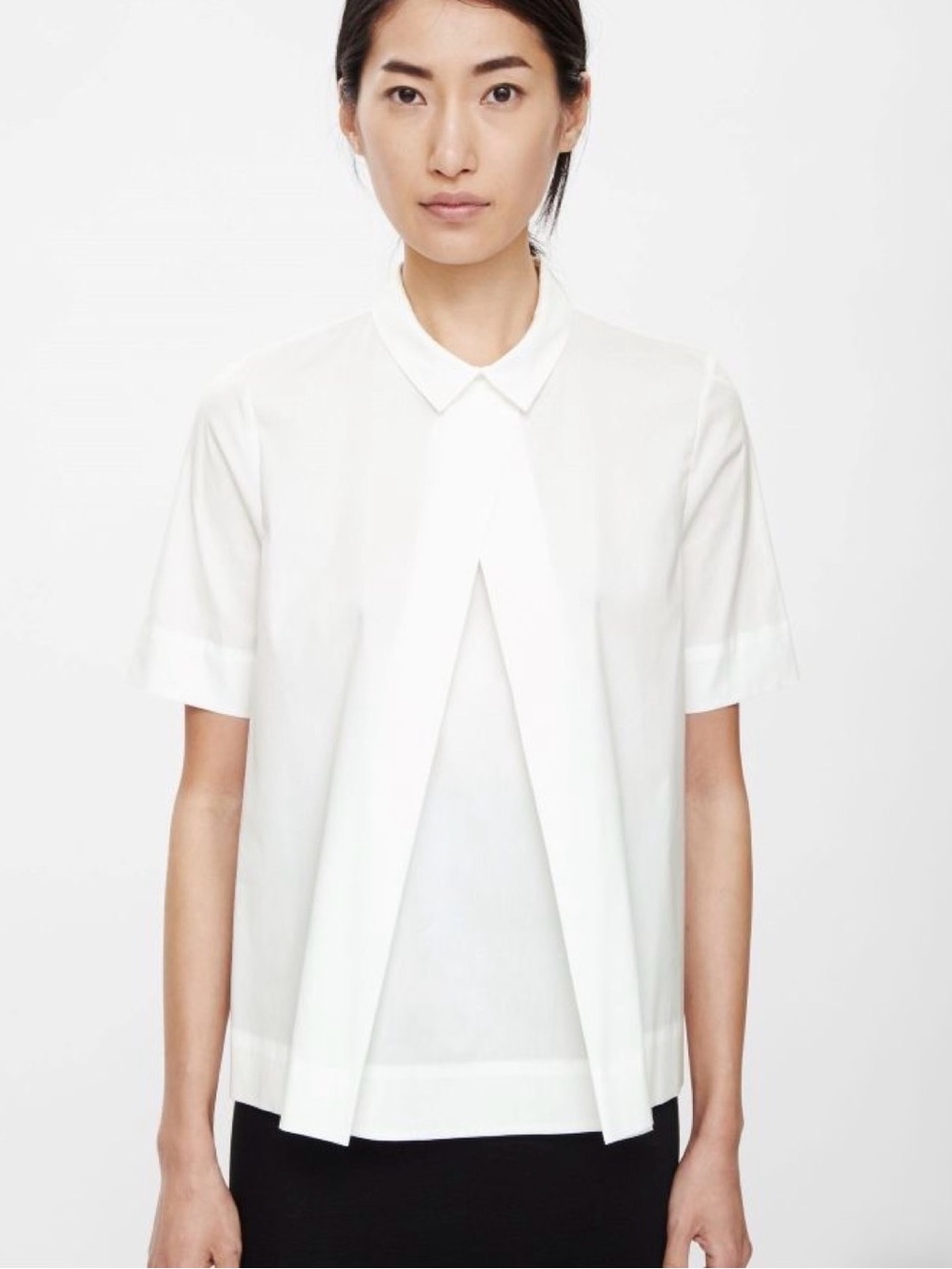 COS Cotton White Pleated Collar Shirt